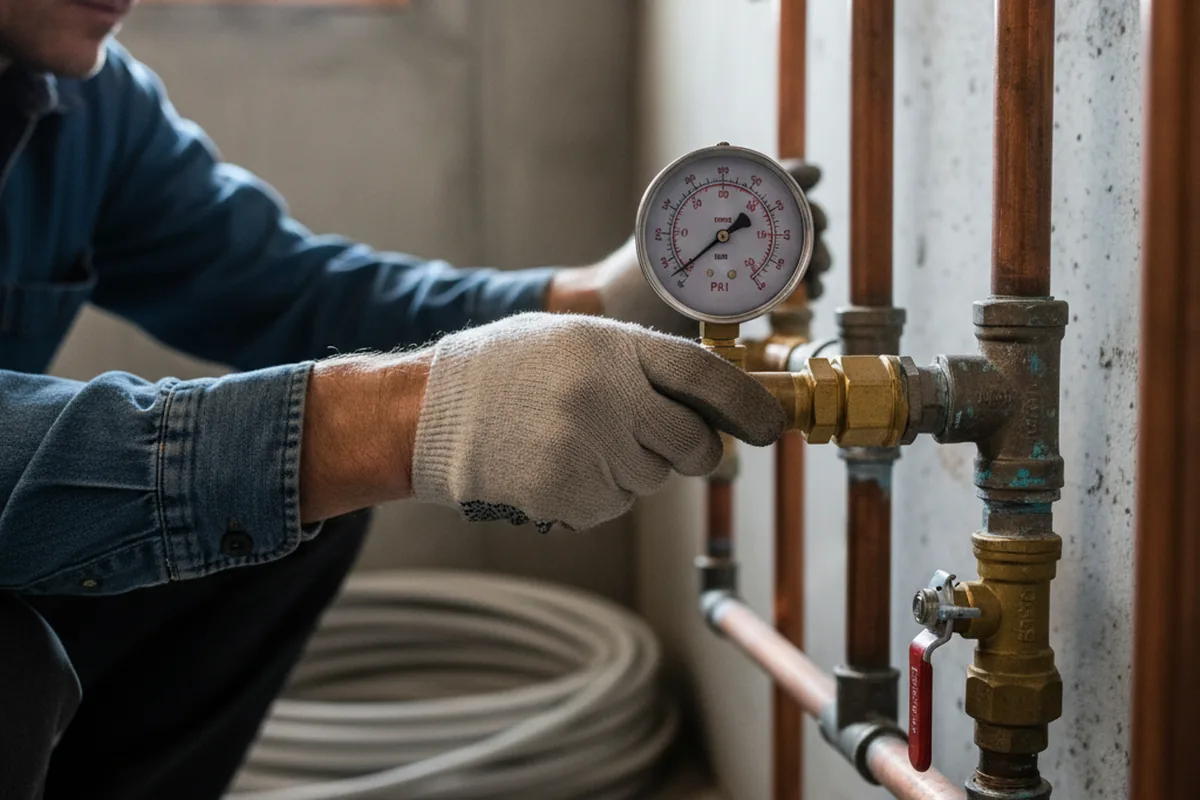 Pressure testing a repaired line during Water Line Repair in Malcom